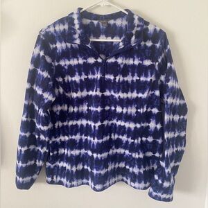 Eddie Bauer Navy and White Tie-Dye Fleece Quarter Zip Spring Jacket Size L